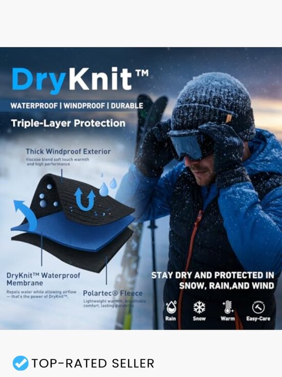 Fleece Lined Winter Beanie Waterproof Knit Skull Cap Unisex Warm Hat main image 5